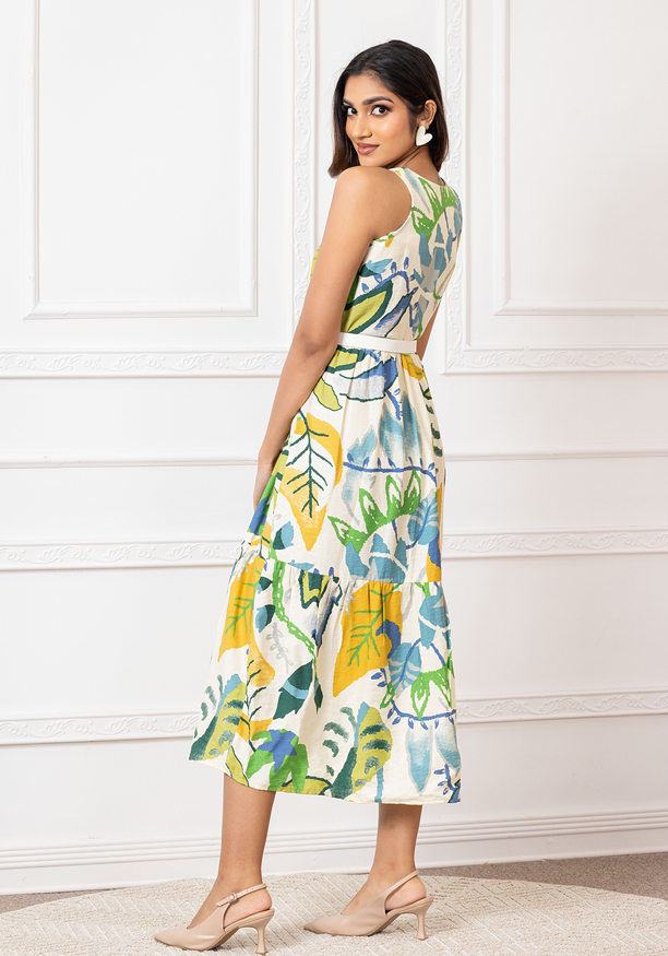 ADRIYANA GREEN MIX LONG DRESS